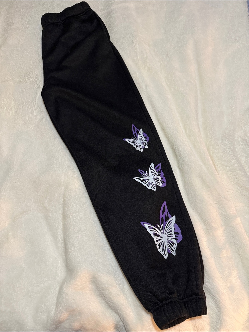 Black Sweatpants with Purple Butterfly Accent